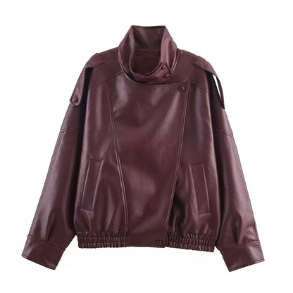 Womens Loose Fit PU Leather Jacket