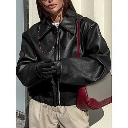 Womens Loose Fit Motorcycle Style Jacket