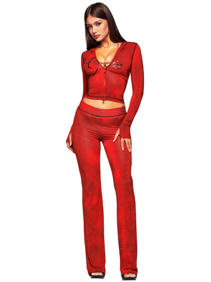 Women's Printed Hooded Tracksuit Set