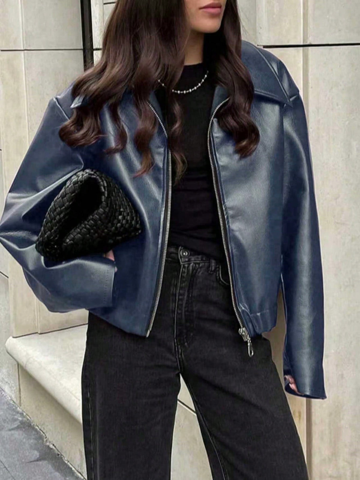 Womens Loose Fit Motorcycle Style Jacket