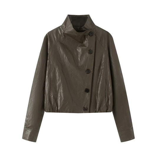 Motorcycle Style Slim Fit Stand Collar Jacket