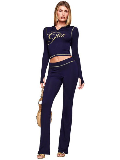 Women's Printed Hooded Tracksuit Set