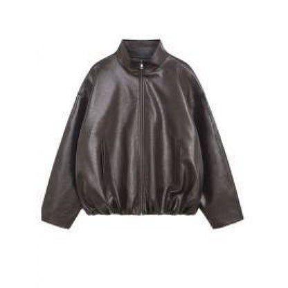 Retro Motorcycle Style Faux Leather Lapel Zipper Jacket