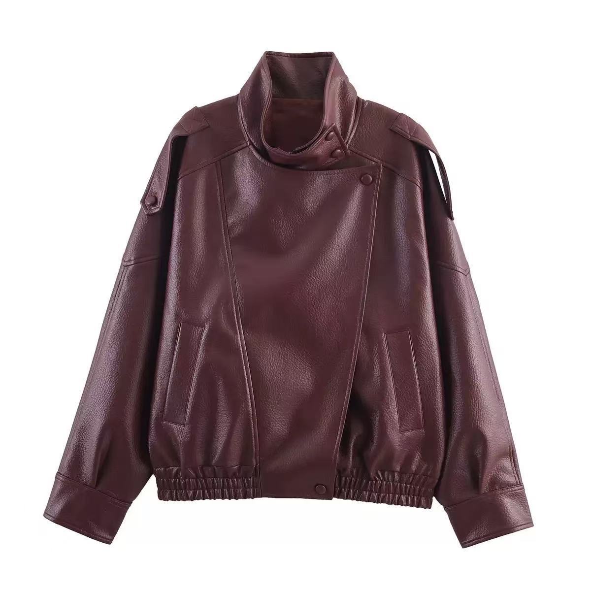 Womens Loose Fit PU Leather Jacket