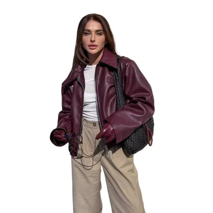 Womens Loose Fit Motorcycle Style Jacket