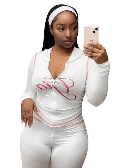 Women's Printed Hooded Tracksuit Set