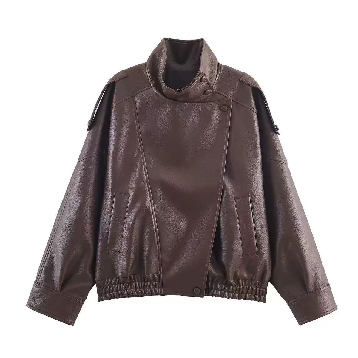 Womens Loose Fit PU Leather Jacket